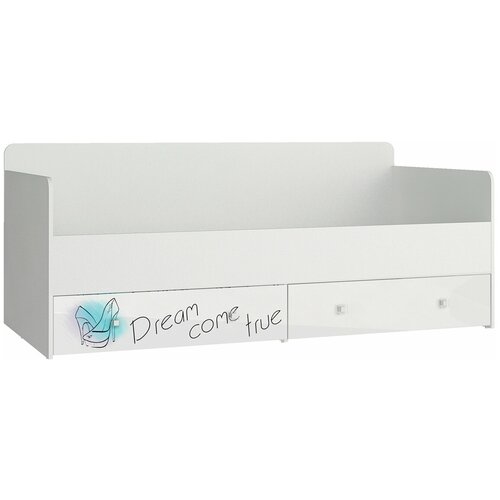 Односпальная кровать Beneli модерн, с ящиком для белья, Белый/Белый глянец, 90х190 см, 1 шт.