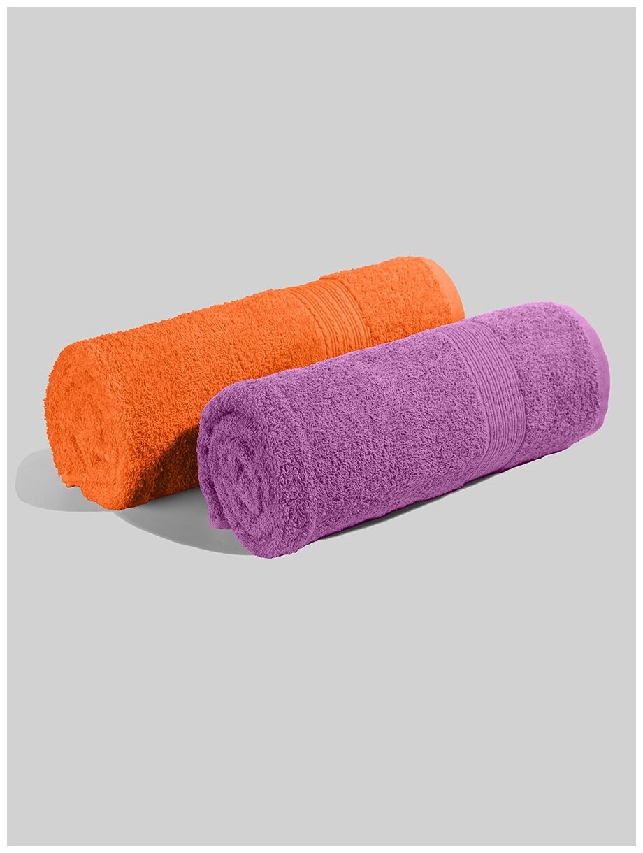 Комплект полотенец 70x140, 2 шт, оранжевый, сиреневый