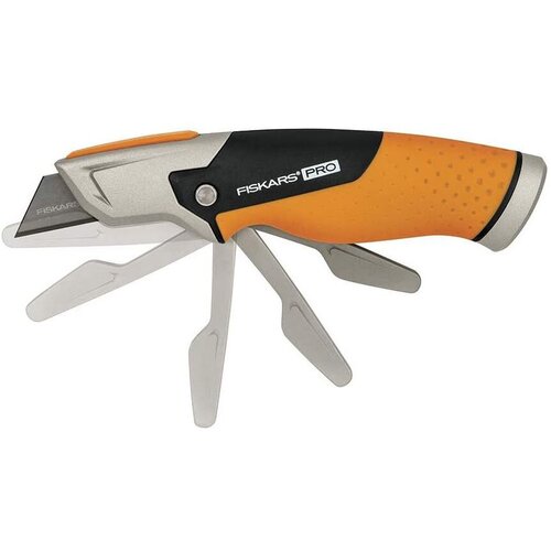 Строительный нож Fiskars Pro Utility Knife 770010, выдвижная защита лезвия, CarbonMax