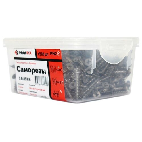 Саморез гипсокартон-дерево 3.8х35 усиленный (TWN) (уп.500шт) контейнер | код 146431 | Proffix ( 4 упак.)