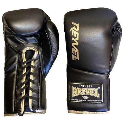 Профессиональные перчатки боксерские REYVEL Hunter, черные, вес 8 унций, на шнуровке