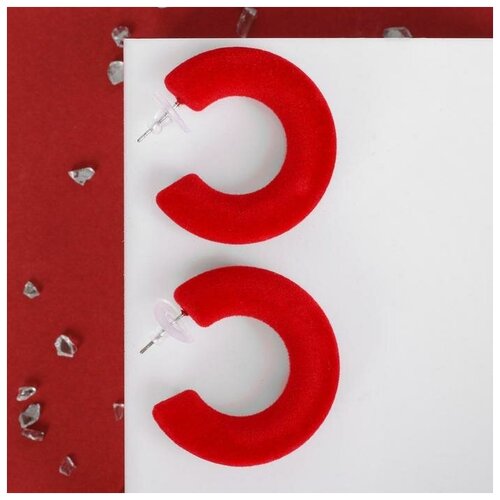 фото Серьги-кольца "бархат" круги, d=4, цвет красный qwen