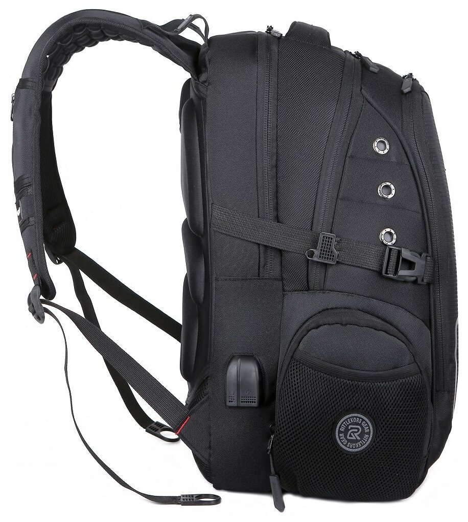 Рюкзак мужской школьный подростковый модный туристический портфель для спорта ноутбука 17.3" и 30л с USB, Rittlekors Gear RG9387 чёрный