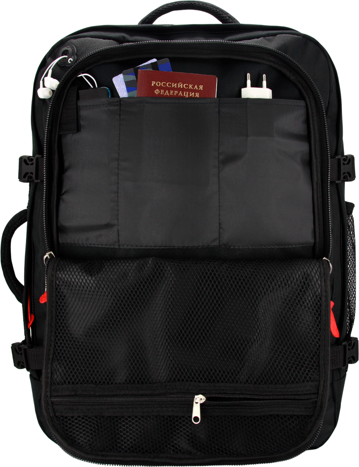 Рюкзак сумка чемодан ручная кладь S в самолет дорожная 44 л, черный - фотография № 7