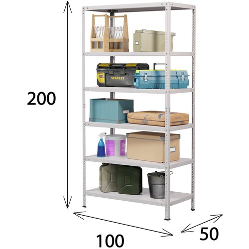 Стеллаж металлический 200х100х50 см 6 полок, серый, для храненияв погребе, гараже, доме/ мебель лофт/этажерка