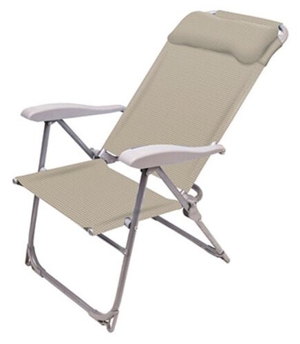Кресло-шезлонг складное 75х59х1,09см, сиденье 40х46см, металлический каркас, ткань, 8 положений спинки, съемный подголовник, максимальная нагрузка 120кг, песочный (Россия)