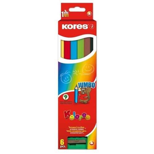 фото Карандаши цветные 6 цветов трехгранные с точилкой kores jumbo