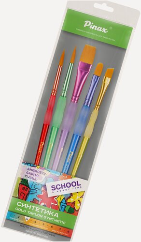 Изображение товара Набор кистей Pinax "School&hobby" синтетика gold taklon 5 шт, ассорти