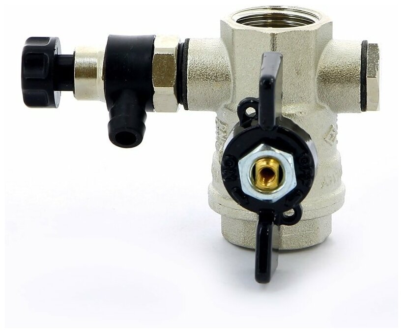 фото Кран шаровый BUGATTI OREGON 1/2" ВВ бабочка с заглушкой 1/4" и дренажным вентилем