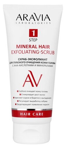 Aravia ARAVIA Laboratories Mineral Hair Exfoliating-Scrub (Скраб-эксфолиант для глубокого очищения кожи головы с АНА-кислотами и минералами), 200 мл
