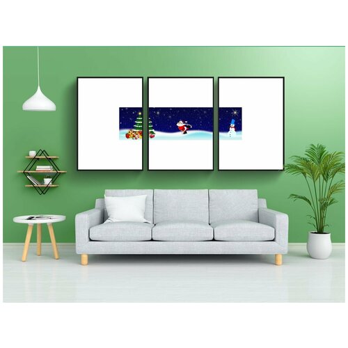 фото Набор модулных постеров для интерьера "рождественская елка, дед мороз, снеговик" 60x90 см. в тубусе, без рамки lotsprints