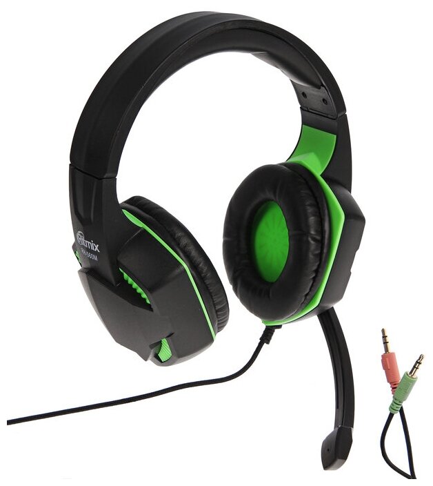 Наушники RH-560M Gaming игровые полноразмерные микрофон3.5мм 1.8 м черно-зеленые