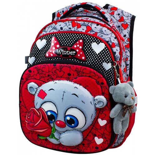 фото Рюкзак winner 8045 мишка с розой +брелок мишка 29х17,5х38,5см winner one