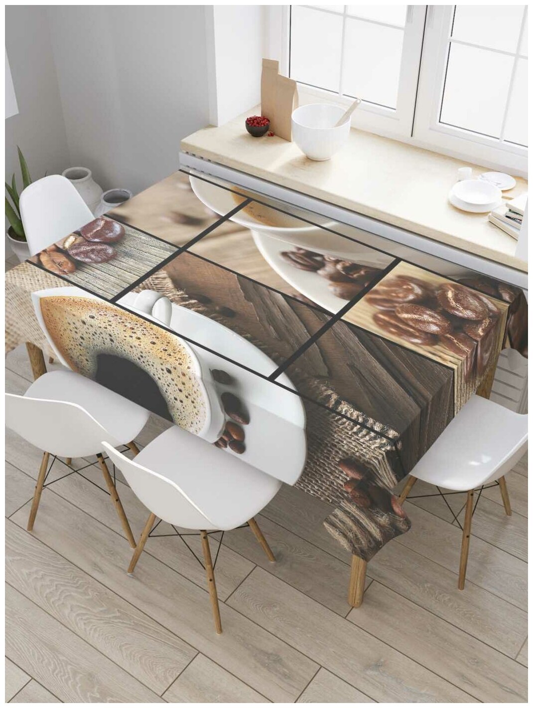 Скатерть прямоугольная JoyArty на кухонный стол "Фото кофе" из оксфорда, 120x145 см