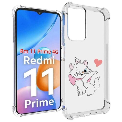 Чехол MyPads белая-кошечка-с-сердечком женский для Xiaomi Redmi 11 Prime 4G задняя-панель-накладка-бампер
