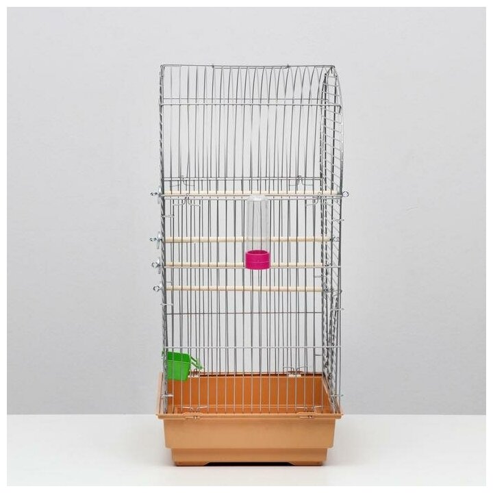 Пижон Клетка для птиц "Пижон" №101, хром , укомплектованная, 41 х 30 х 65 см, бежевая - фотография № 2