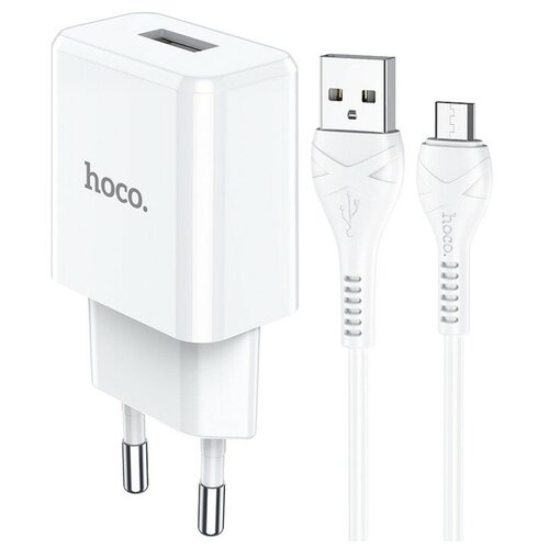 Сетевое зарядное устройство Hoco N9, USB - 2.1 А, кабель microUSB 1 м, белый зарядное устройство hoco rc6 white