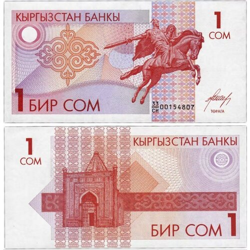 Банкнота Киргизии, 1 сом, состояние UNC (без обращения), 1993 г. в. комплект банкнот киргизии состояние unc без обращения 1993 г в