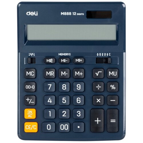 Калькулятор настольн. полноразм. Deli EM888F,12р, дв. пит,202x158мм, темно-син