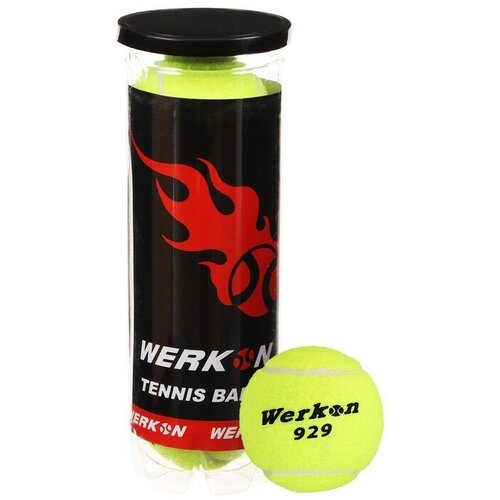 Набор мячей для большого тенниса WERKON 929 в тубе, 3 шт. мяч для большого тенниса knight 3 шт в тубе тренировочный класс в 803t p3 желтый