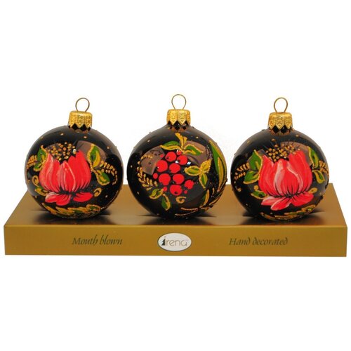 фото Набор елочных шаров irena co хохлома 80356, черный/золотистый/красный, 6 см, 3 шт.