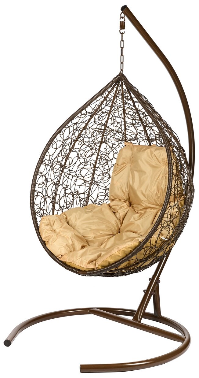 Кресло подвесное Bigarden "Tropica", коричневое, со стойкой, коричневая подушка (чехол в подарок) - фотография № 1