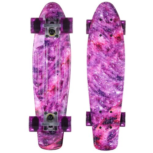 Пенни борд со светящимися колесами, космос розовый