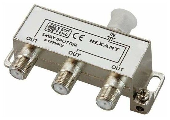 Делитель ТВ "краб" х3 под F разъем 5-1000 МГц Rexant 05-6002 ( 1шт. )