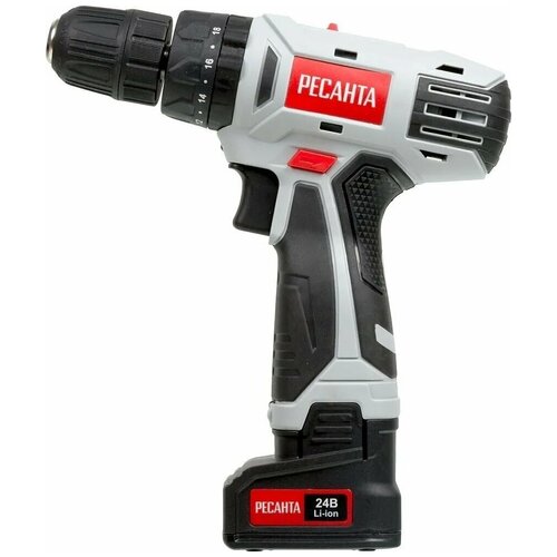Аккумуляторная дрель-шуруповерт РЕСАНТА ДА-24-2ЛК с подсветкой в кейсе 2 аккумулятора-2А реверс подарок рулетка вихрь 1040000₽