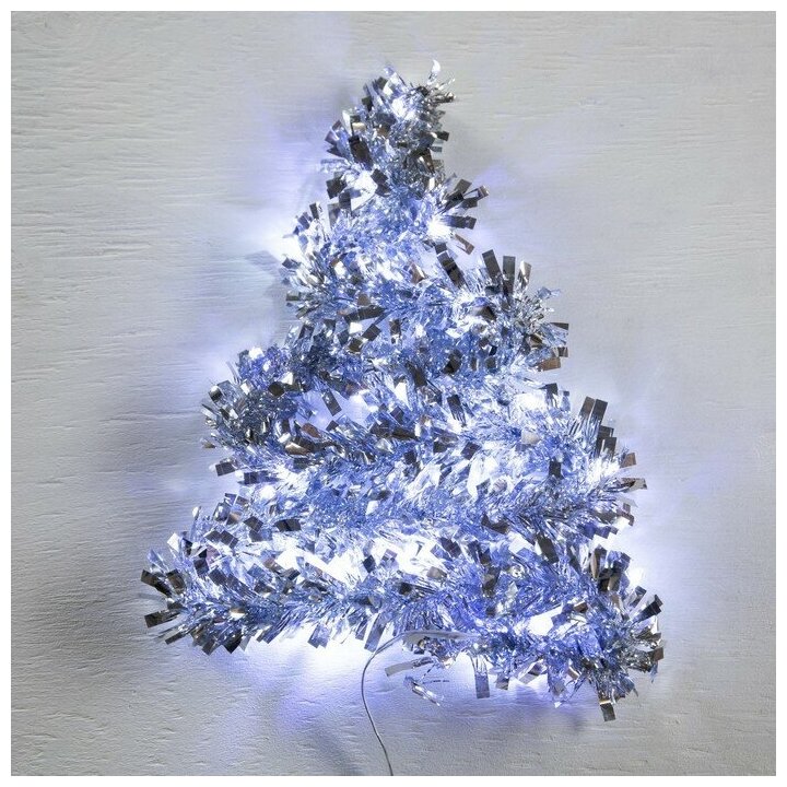 фото Гирлянда «Мишура» 1 м роса, IP20, серебристая нить, 22 LED, 5 слоёв, d=5 см, свечение белое, CR2032х2 (комплект из 5 шт)