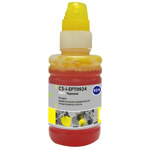 Чернила Cactus CS-I-EPT0924, для Epson, 100мл, желтый cs i clean cactus универсальная очистительная жидкость 100мл