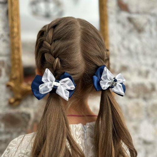 Резинки бантики для волос, комплект 2 шт, синий+белый резинки бантики для волос комплект 2 шт синий белый