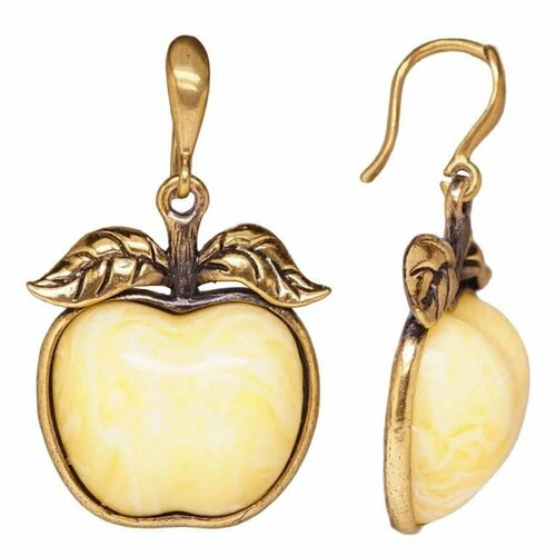Серьги с подвесками Наливное яблоко, янтарь синтетический, янтарь, янтарь прессованный, размер/диаметр 45 мм, бежевый, желтый