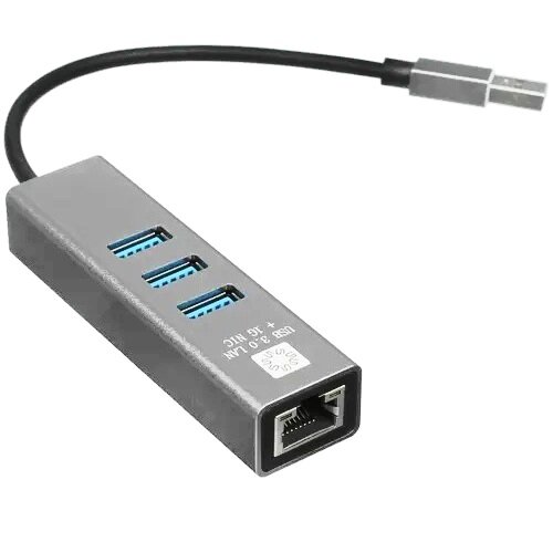 Сетевая карта USB3.0 на RJ-45 5Bites UA3-45-11BK + хаб три USB порта - аллюминий, чёрный