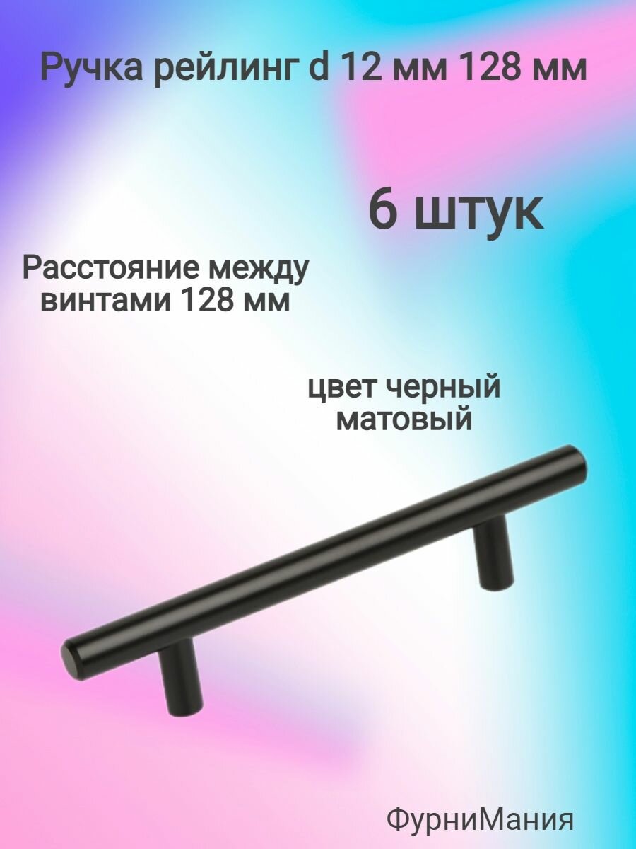 Ручка мебельная рейлинг d 12 mm 128, черный матовый - фотография № 2