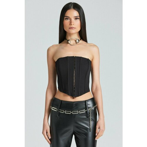 фото Кроп топ boutiquen женский для девочек летний корсет вечерний утягивающий без лямок черный