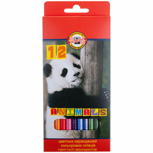 Карандаши цветные Koh-I-Noor Животные, 12цв, заточен, картон, европодвес, 138399