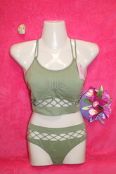 Комплект нижнего белья "MEIPA" в сеточку для женщин, размер 40/46 зеленый
