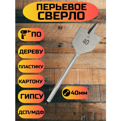 Перьевое сверло по дереву 40мм с шестигранным хвостиком 322₽