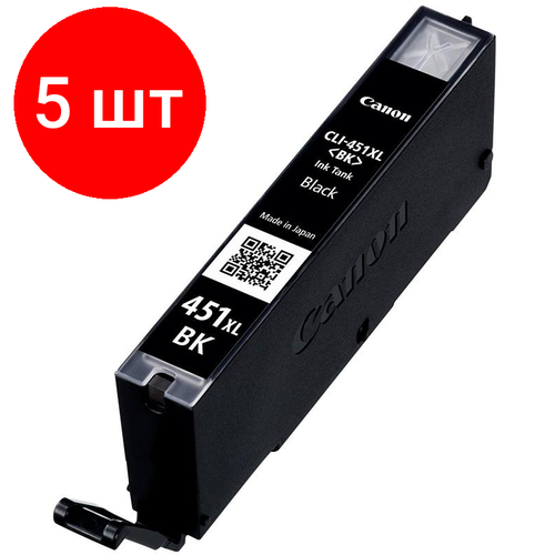 Комплект 5 штук, Картридж струйный Canon CLI-451XL BK (6472B001) чер. пов. емк. для MG5440/634