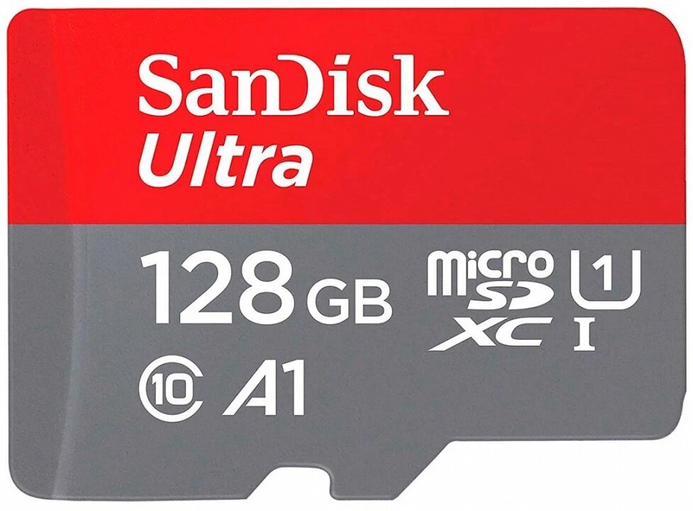 Карта памяти microSDXC SanDisk Ultra 128 ГБ Class 10, UHS-I, R 140 МБ/с, адаптер на SD