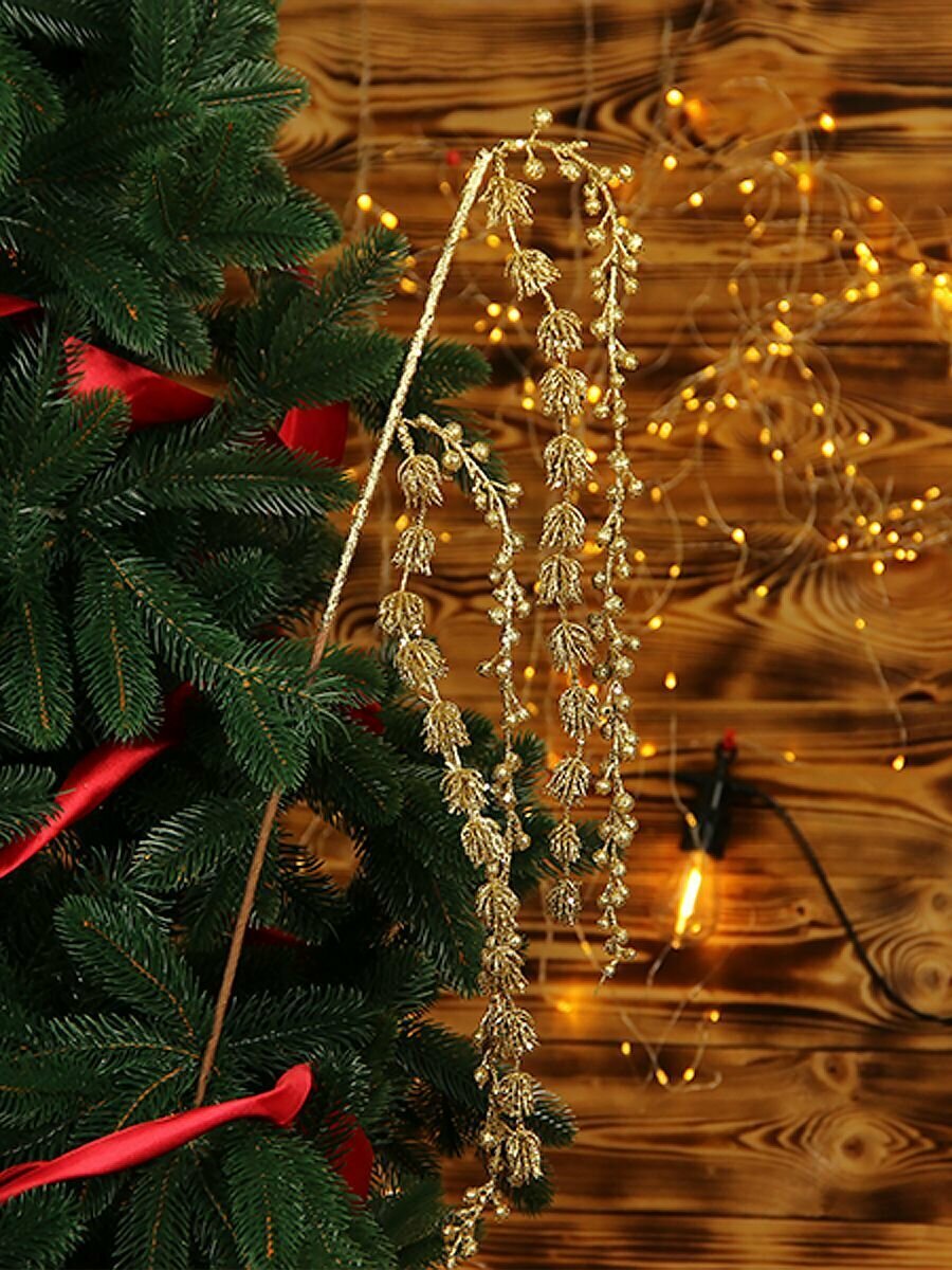 Новогоднее украшение ветка декоративная, 40х50 см, 1 шт, золото