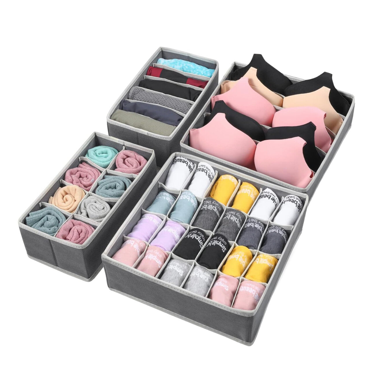 Набор органайзеров для белья, для хранения вещей, серый, 4 штуки