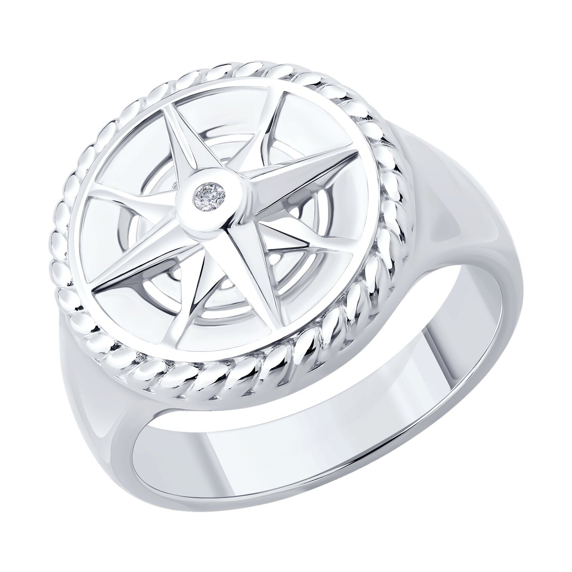 Кольцо Diamant online, серебро, 925 проба, родирование, фианит