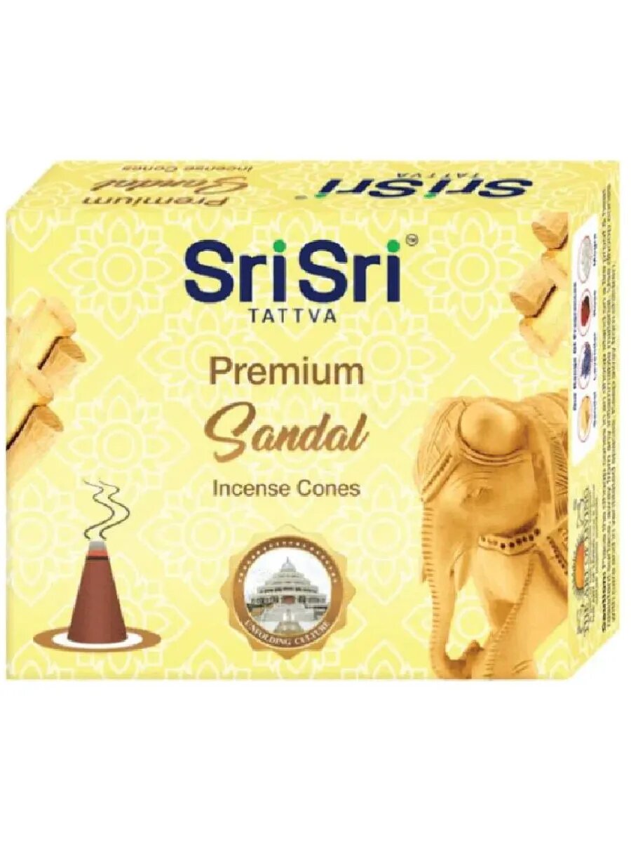 Благовония Sri Sri Tattva Premium Sandal, конусы, аромат сандал, 25 г