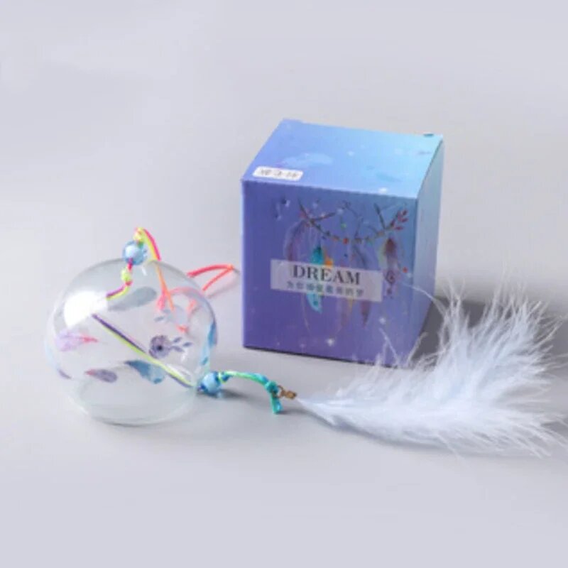 Японский стеклянный колокольчик Фурин с узором Сакура, feather-blue