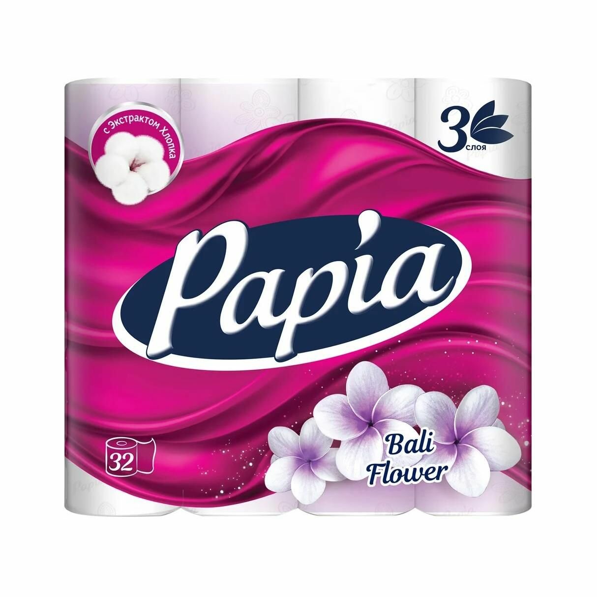 Туалетная бумага Papia Цветы Бали, 3 слоя, 32 рулона