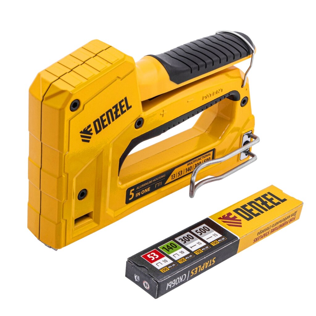 Степлер мебельный, тип 53 и 13, 6-14мм, тип 140, 10-14мм, тип 300, 15мм, тип 500, 15мм Denzel (40215)