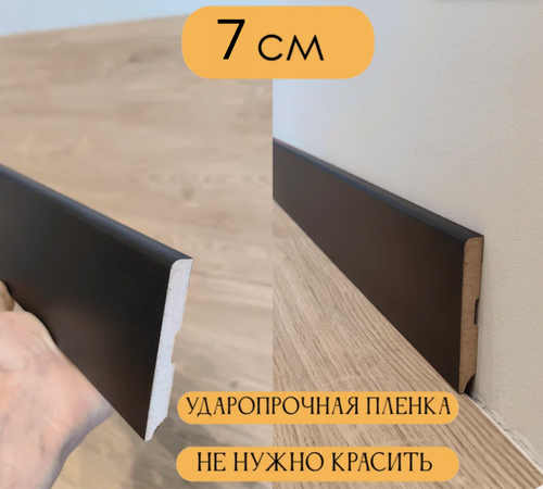 Изображение товара Плинтус МДФ Черный AN1 7*1*215 см тонкий полуматовый влагостойкий