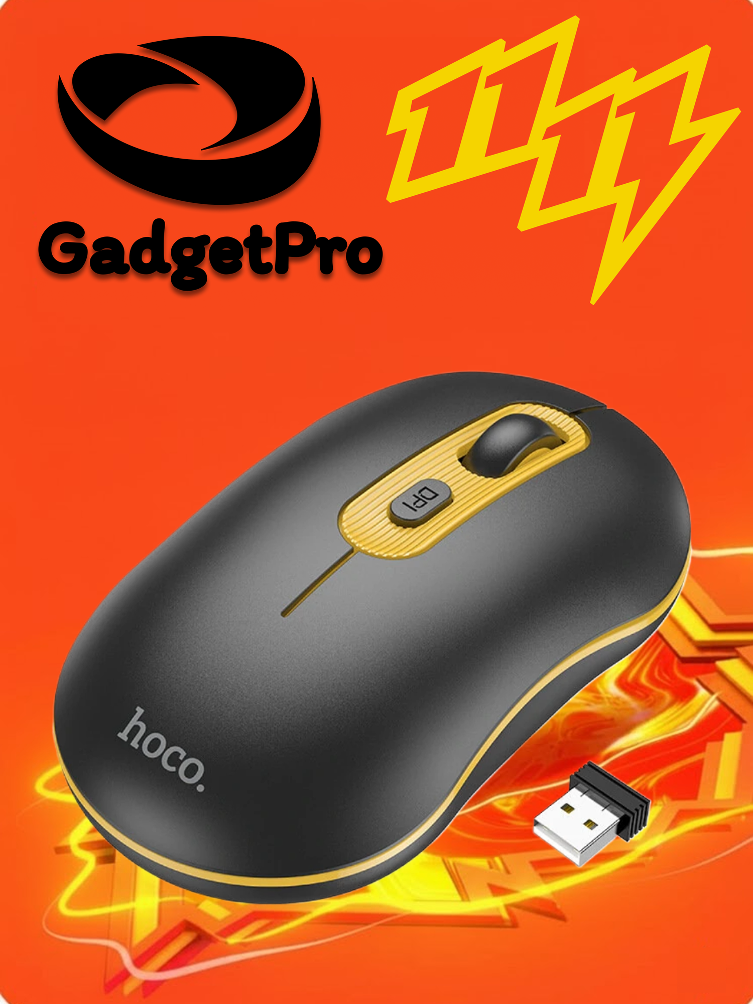 Беспроводная компьютерная мышь HOCO GM21 Platinum, 2.4G, 1000–1600 DPI, 4D-кнопка, лёгкая, эргономичная, Чёрный